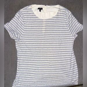 Talbots White and Light Blue Striped Short Sleeve Knit Tee